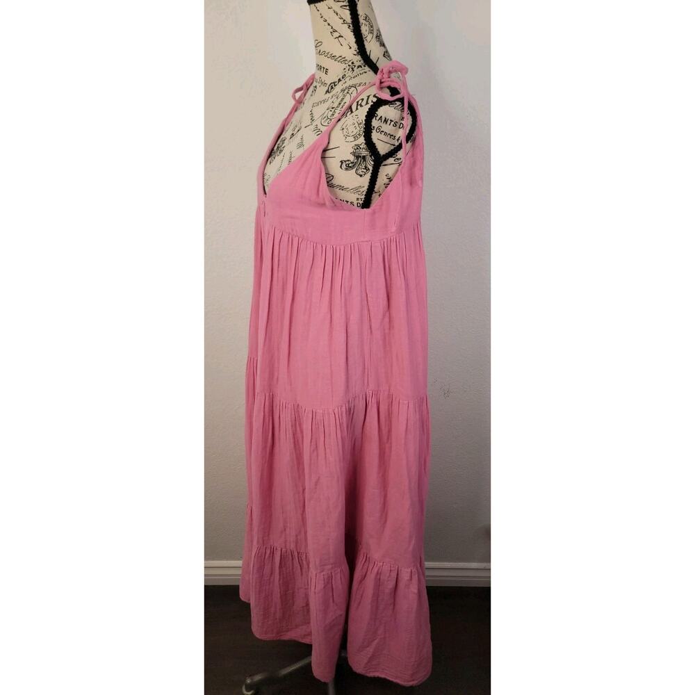 Zara Maxi Dress SZ XS Tiered Cotton Gauze Tie Strap Pink Euro Summer Bohemian - Picture 6 of 11